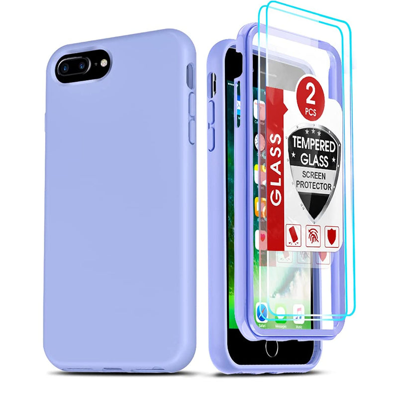 For Iphone 8 Plus Case Iphone 7 Plus Case With 2 X Tempered Glass Screen Protector For Women Full Body Shockproof Soft Cute Silicone Protective Phone Cover Case For Iphone 6S 6 Plus Violet