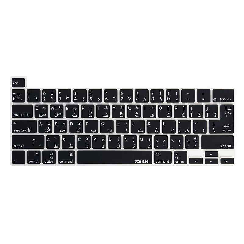 Arabic English Language Black Silicone Keyboard Cover Skin For 2019 Macbook Pro 16 Inch A2141 And 2020 Macbook Pro 13 3 Inch A2338 M1 A2251 A2289 With Touch Bar Touch Id Us Eu Common Version