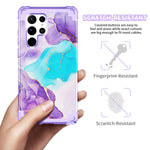 Bqqfg For Galaxy S22 Ultra Case Marble Design Heavy Duty Shockproof 3 In 1 Hybrid Hard Pc Soft Rubber Bumper Drop Protective Case For Samsung Galaxy S22 Ultra Purple