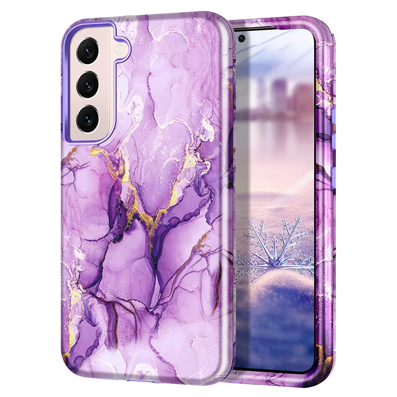 Lamcase For Samsung Galaxy S22 Plus S22 5G Case Heavy Duty Shockproof Hybrid Hard Pc Soft Tpu Bumper Three Layer Drop Protection Anti Fall Cover For Samsung Galaxy S22 Plus 6 6 Inch Purple Marble