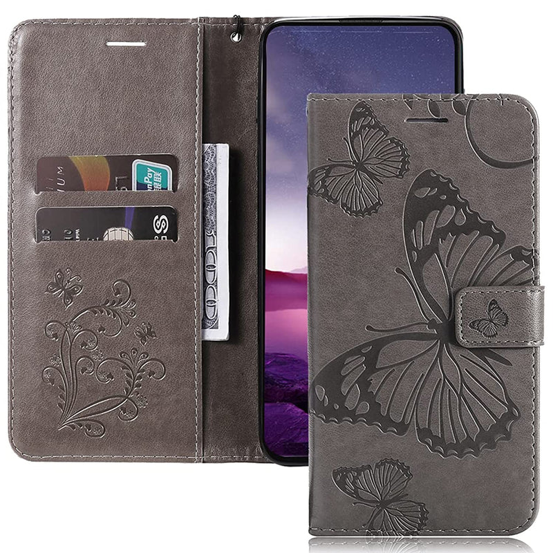 Leemaxels Emaxeler Compatible With Samsung Galaxy A03S Case Wallet Flip Magnetic Closure Stand Feature 2 Card Slots Money Pocket Protective Phone For Butterfly Gray Kt