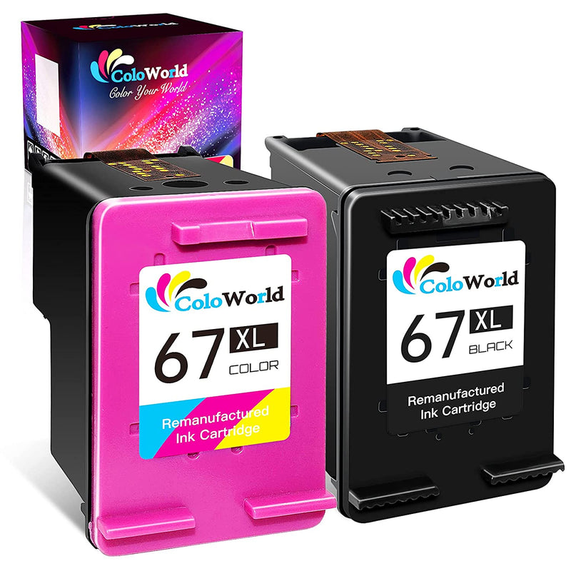 Ink Cartridges Replacement For Hp 67Xl 67 Xl Combo Pack 1 Black 1 Tri Color Use With Deskjet 2752 2710 2755 2722 2723 Plus 4100 4152 Envy 6055 6052 Pro 6452