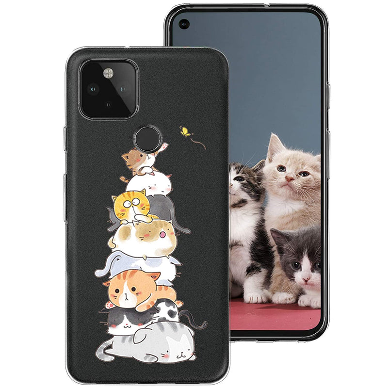 Compatible With Google Pixel 5 Case Silicone Clear Tpu Cute Cat Elephant Flower Pattern Cartoons Design Ultra Thin Anti Scratches Cases Shockproof Bumper Cover Case For Google Pixel 5 5G 6 0 Inch