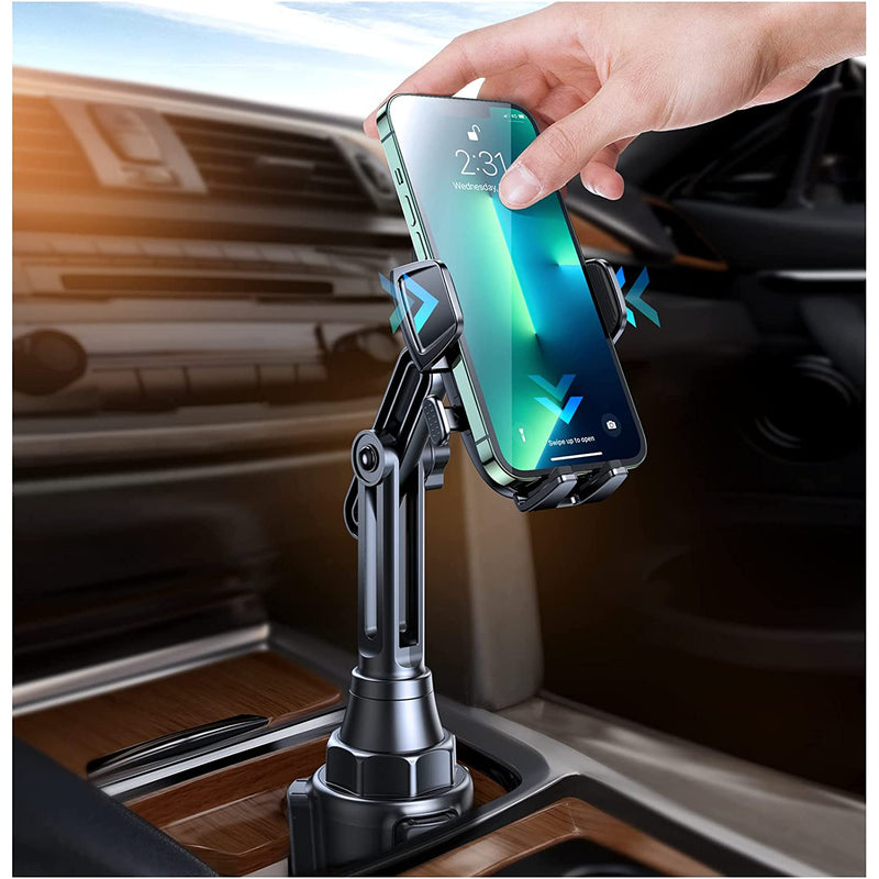 Cup Phone Holder For Car Long Arm Car Phone Holder Mount Cradle 360 Rotatable Adjustable Height Bumpy Roads Friendly Hands Free Cup Holder Phone Mount Compatible With Iphone Samsung