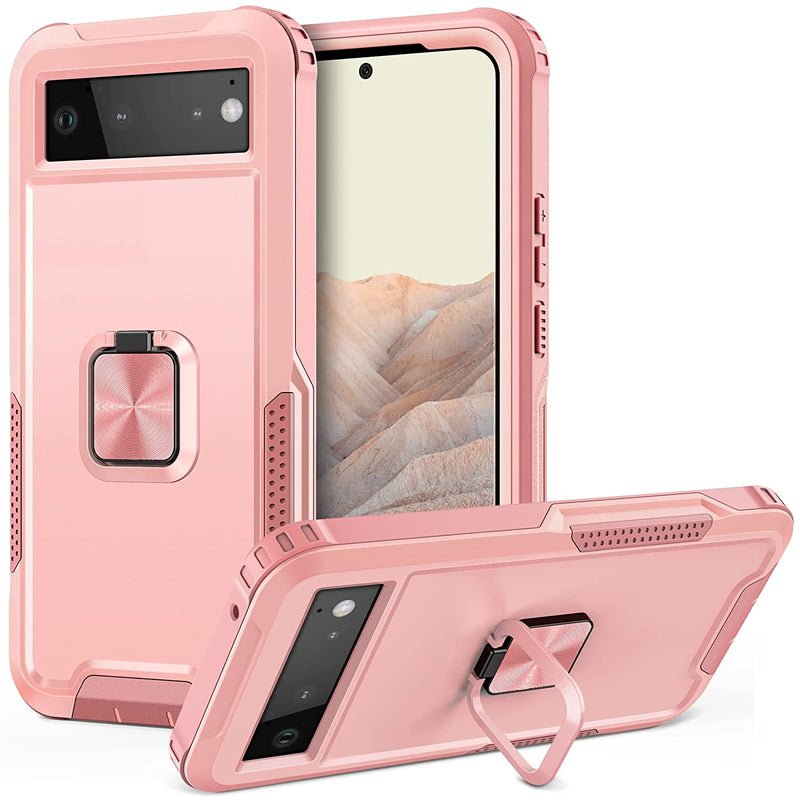 Jakpak For Google Pixel 6 Case Built In Rotating Ring Holder Kickstand Pixel 6 Case Protective Heavy Duty Shockproof Dual Layer Cover Compatible With Google Pixel 6 5G 2021 Rose Gold