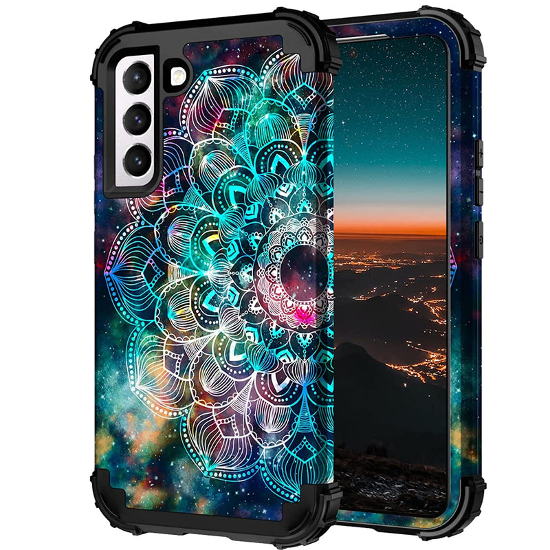Hocase For Galaxy S22 5G Case Shockproof Heavy Duty Soft Silicone Rubber Hard Plastic Bumper Hybrid Dual Layer Protective Case For Samsung Galaxy S22 6 1 Display 2022 Mandala In Galaxy