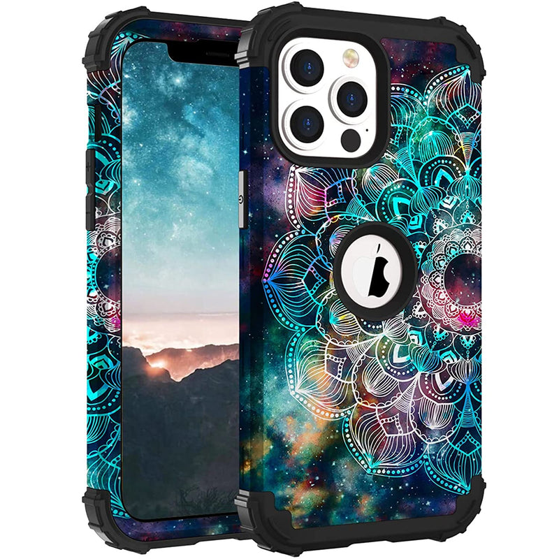 Hocase Compatible With Iphone 13 Pro Max Case Heavy Duty Shockproof Soft Silicone Rubber Hard Plasticbumpers Hybrid Protective Case For Iphone 13 Pro Max 6 7 Inch 2021 Mandala In Galaxy