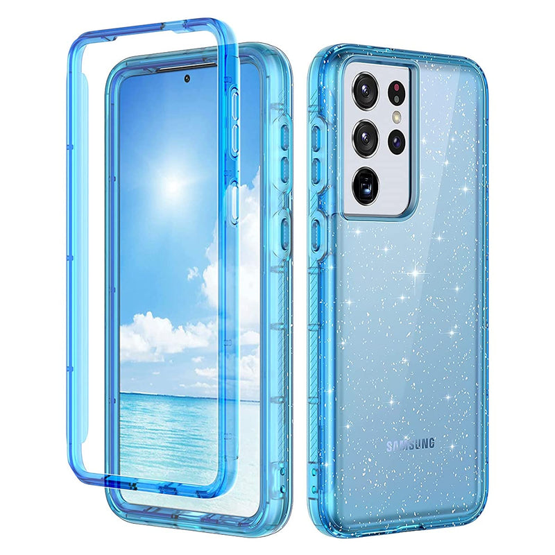 Lontect For Galaxy S21 Ultra 5G Case Glitter Blue Clear Sparkly Bling Rugged Shockproof Hybrid Full Body Protective Case Cover Without Screen Protector For Samsung Galaxy S21 Ultra 5G 6 8 2021