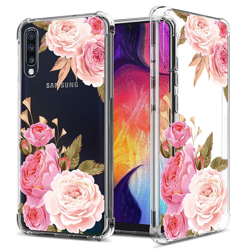 Floral Clear Case For Galaxy A50 For Women Girls Pretty Phone Case For Samsung Galaxy A50 2019 Flower Design Transparent Slim Soft Drop Proof Tpu Bumper Cushion Silicone Cover Shell Fl K