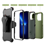 Mybat Pro Shockproof Maverick Series Case For Iphone 13 Pro Max With Belt Clip Holster And Tempered Glass 6 7 Inch Heavy Duty Military Grade Drop Protective Case 360 Rotating Kickstand Green