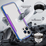 Fanbiya Armor Case For Iphone 13 Pro Max Case Heavy Duty Military Grade Protection Clear Case Rugged Durable Aluminum Frame Shockproof Cover Compitable Wirless Charger 13 Pro Max Iridescent