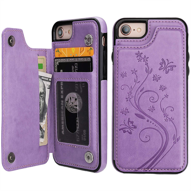 Iphone 7 Iphone 8 Iphone Se 2020 Case Wallet With Card Holder Embossed Butterfly Premium Pu Leather Double Magnetic Buttons Flip Shockproof Protective Cover For Iphone 7 8 Se 2020 Casepurple