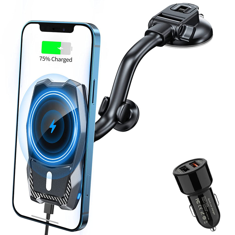 Magnetic Wireless Car Charger Mount Auto Alignment Dashboard Windshield Car Wireless Charger Holder Compatible With Iphone 13 12 Mini Pro Pro Max Magsafe Case 15W Fast Charging With Qc3 0 Adapter