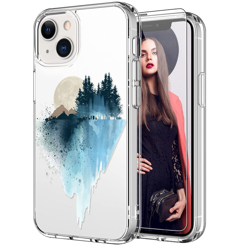 Icedio Iphone 13 Mini Case With Screen Protector Slim Fit Crystal Clear Cover With Fashionable Designs For Girls Women Protective Phone Case For Iphone 13 Mini 5 4 Blue Painting
