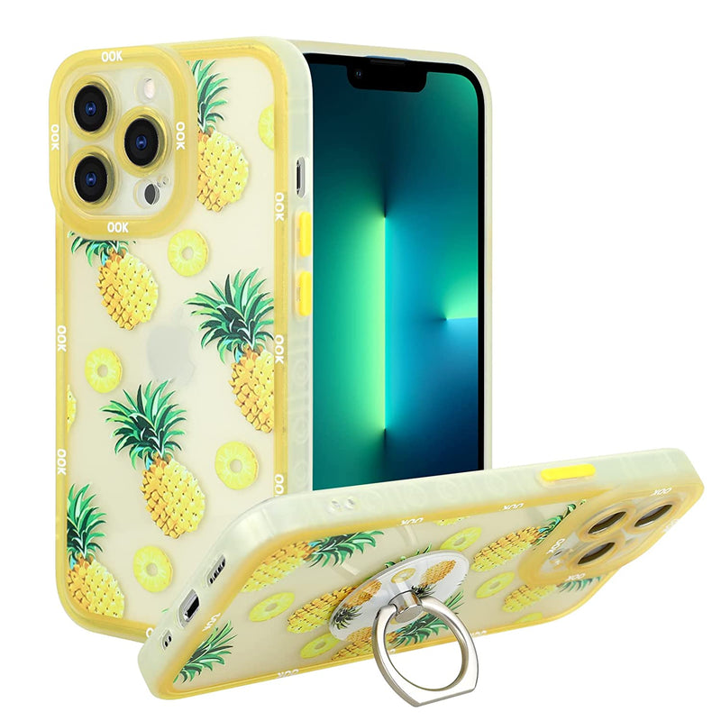 Ook Campatible For Iphone 13 Pro Max Case Clear Cute Pineapple Pattern Print Design Girl Women Shockproof Protective Case For Iphone 13 Pro Max 6 7 Inch With Ring Stand