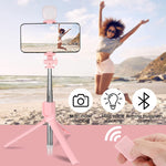 Mqouny Selfie Stick Tripod With Fill Light 3 Modes Levels Phone Tripod Stand With Wireless Remote Control Compatible With Iphone12Pro Max 12 11Pro 11 Xr Android Iphone Pink