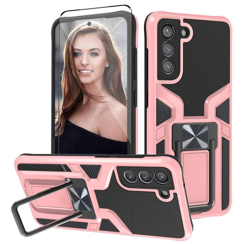 Compatible With Samsung Galaxy S21 Fe 5G Case With Screen Protector Samsung S21 Fe Case Rugged Military Grade Hard Pc Soft Silicone Shockproof Anti Drop Cover For Galaxy S21 Fe 5G Phone Case Pink