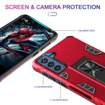 Leyi For Samsung Galaxy S21 Fe 5G Case S21 Fe Case With 2 Tempered Glass Screen Protector Military Grade Shockproof Built In Kickstand Car Mount Protective Phone Case For Samsung S21 Fe 5G Red