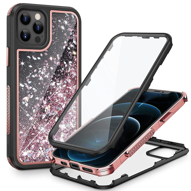 Caka Glitter Case For Iphone 12 Pro Max Case For Women Girls Full Body Bling Liquid Sparkle Fashion Flowing Quicksand Bumper Black Protective Case For Iphone 12 Pro Max 6 7 Inches 2020 Rose Gold