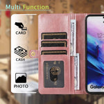 Harsel Samsung S21 Flip Case For Men Women Detachable Magnetic Phone Case Folio Cover With Purse Stand Card Holder Money Pouch Strap Pu Leather Cover Wallet Case For Galaxy S21 Pink