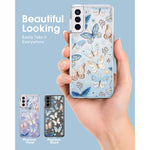 Case For Samsung Galaxy S21 Plus 6 7 For Women Girl Clear Butterfly Floral Phone Cover S21 Plus Slim Case With Protective Shockproof Hard Shell And Soft Frame Butterfly Blue
