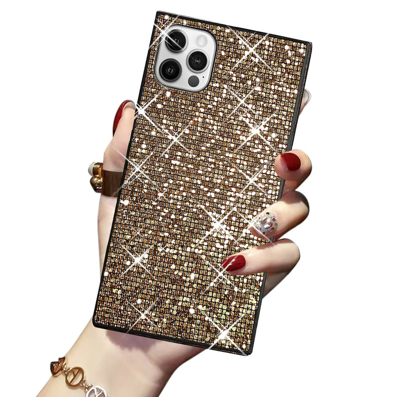 Compatible With Iphone 13 Pro Case For Women 6 1 Inch Square Luxury Bling Glitter Sequins Flexible Tup Bumper Shiny Cute Phone Sturdy Protective Elegant Girly Square Edge Case Gold