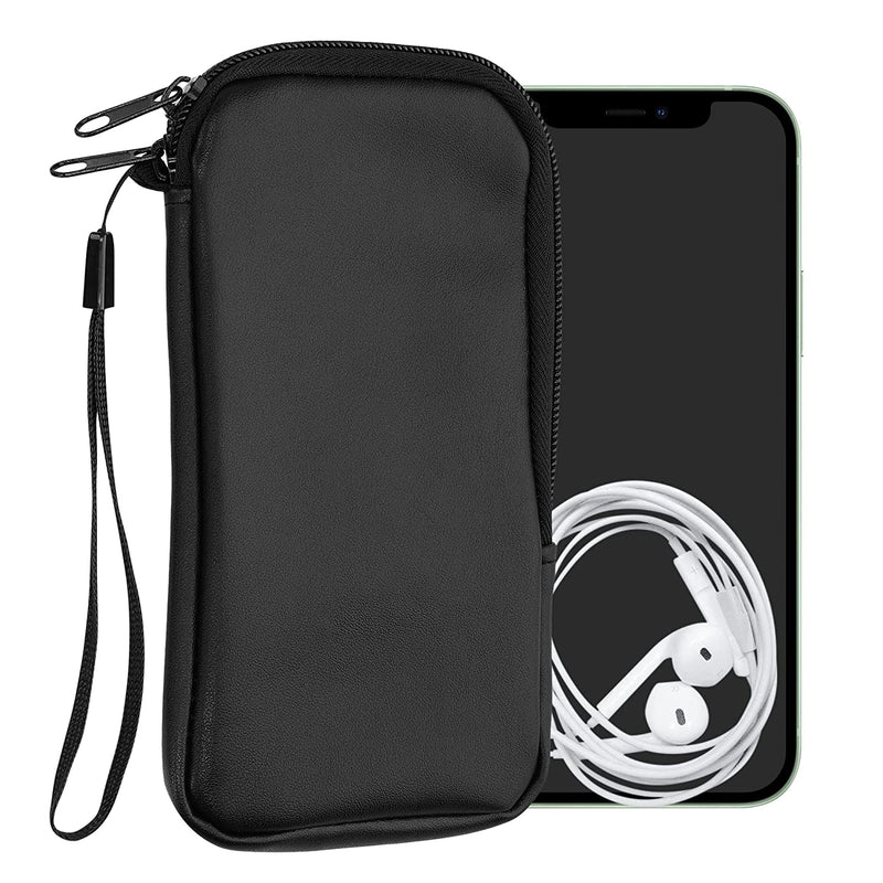 Kwmobile Faux Leather Phone Pouch Size L 6 5 Universal Bag With Zipper For Mobile Cell Phones Black