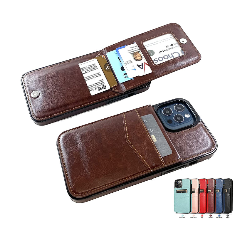 Joemc Card Holding Wallet Style Phone Case For Iphone 13 Pro Max With 6 Card Carrying Slots And Kick Stand Brown