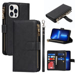 Yuhii Iphone 13 Pro 6 1 Zipper Wallet Case Case With 6 Card Holder Lanyard Kickstand For Women And Men Iphone 13 Pro Flip Cell Phone Case Faux Leather Folio Cover Black