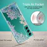 Coolwee Clear Glitter For Galaxy S22 Plus Case Thin Flower Slim Cute Crystal Lace Bling Women Girls Floral Plastic Hard Back Soft Tpu Bumper Protective Cover For Samsung Galaxy S22 Plus Mandala Henna