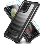 Samsung Galaxy S21 Ultra Case Supbec Carbon Fiber Shockproof Protective Cover With Screen Protector X2 Military Grade Protection Anti Scratch Phone Case For Samsung S21 Ultra 5G 6 8 Black