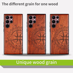 Carveit Wood Case For Galaxy S22 Ultra Case Hard Real Wood Soft Tpu Shockproof Protective Cover Unique Classy Wooden Case Compatible With Samsung S22 Ultra Vintage Compass Carving Rosewood