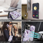 Hoggu Iphone 12 Pro Max Wallet Case Magnetic Detachable Iphone 12 Pro Max Cases Wallet With Rfid Blocking Card Holder Hand Strap Flip Folio Floral Pu Leather Cover Case For Women Girls Purple
