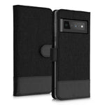 Kwmobile Wallet Case Compatible With Google Pixel 6 Pro Case Fabric And Faux Leather Phone Flip Cover Anthracite Black