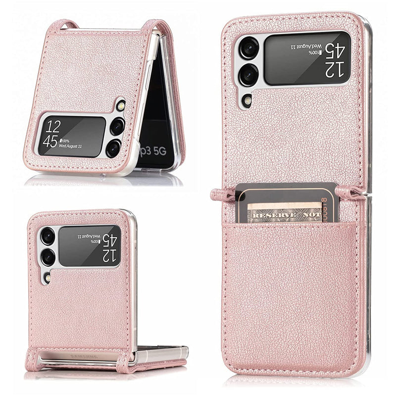 Ook Wallet Phone Cases For Samsung Galaxy Z Flip3 5G Leather Transparent Frame Ultra Thin Durable Protective Mobile Phone Casepink