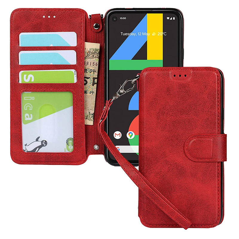 Jws C Google Pixel 4A Uw Leather Wallet Case With Card Holder Magnetic Case With Wrist Lanyard Shockproof Protective Case For Women And Men Google Pixel 4A Flip Cell Phone Case Red