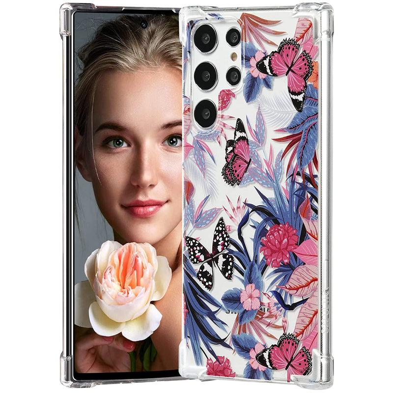 Beaufloral Designed For Samsung Galaxy S22 Ultra Case For Women Girls Shockproof Corners Cute Floral Slim Clear Soft Tpu Girly Phone Case For Samsung S22 Ultra 5G 6 8 Inch 2022 Paeonia Butterfly