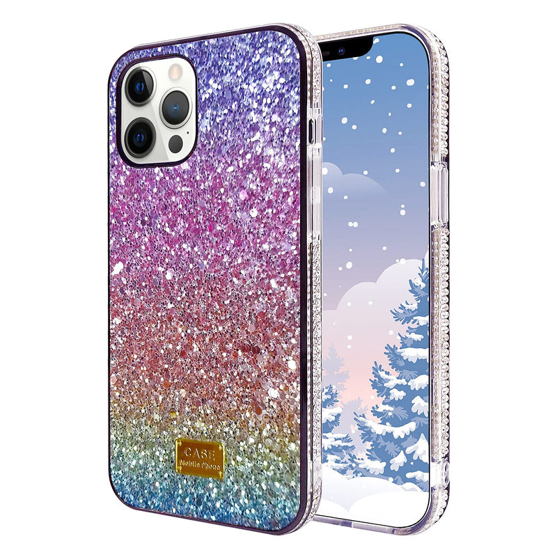 Guppy Compatible With Iphone 13 Pro Max Glitter Diamond Sequins Case For Women Girls Luxury Bling Gradient Rainbow Sparkle Rhinestone Silicone Rubber Protective Cover 6 7 Inch Purple Ql3211 I13Pm 2