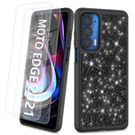New For Motorola Edge 2021 Case Glitter Phone Case With Tempered Glass S