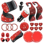 Bling Car Accessories Set Maimeimi 22 Pieces Bling Car Phone Holder Mount Bling Dual Usb Car Charger Bling Car Visor Glasses Holders Bling Car Seat Hooks Rhinestone Gift For Women Girlsred