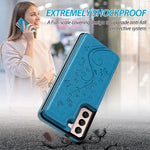 Compatible With Samsung Galaxy S21 Fe 5G Wallet Case Case With Card Holder Embossed Butterfly Premium Pu Leather Slim Folio Shockproof Kickstand Protective Cover For Galaxy S21 Fe Blue