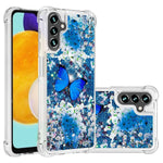 Caiyunl For Samsung Galaxy A13 5G Case With Glass Screen Protector Glitter Bling Floating Liquid Sparkle Cute Women Girls Soft Tpu Protective Phone Cover For Samsung Galaxy A13 5G Blue Butterfly