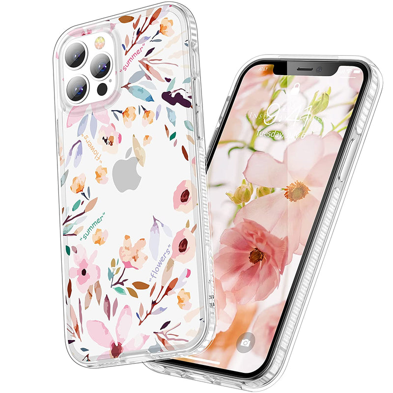 Casekoo Shockproof For Iphone 12 Case For Iphone 12 Pro Case Mil Grade Drop Protection Never Yellow Protective Durable Clear Phone Case Slim Cute Cover For Women Girls 6 1 2020 Floral Pink