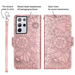 Petocase Compatible With Samsung Galaxy S21 Ultra 5G Case Embossed Mandala Floral Leather Folio Flip Wristlet Shockproof Protective Id Credit Card Slots Holder Cover For S21 Ultra 5G 6 8 Rose Gold