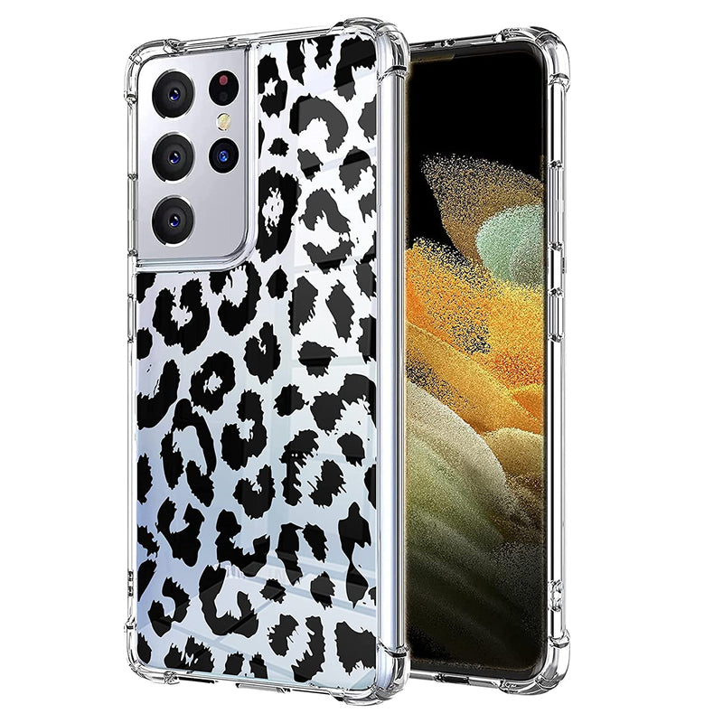 Ziye For Samsung Galaxy S21 Ultra Case Cute Clear Black Leopard Cheetah Shockproof Back Cover With Soft Flexible Slim Thin Reinforced Corners Protective Design For Galaxy S21 Ultra 2021 Case