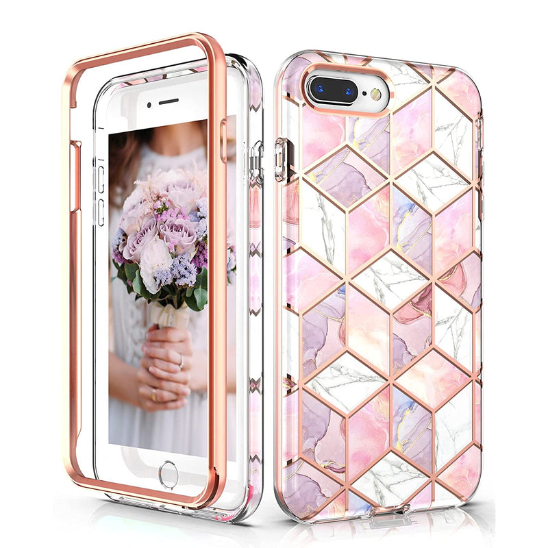 Case For Iphone 8 Plus Case Iphone 7 Plus Case Iphone 6 6S Plus Case Dual Layer Hybrid Bumper Cute Girls Women Marble Design Soft Tpu Hard Back Shockproof Protective Phone Case Pink Rose Gold