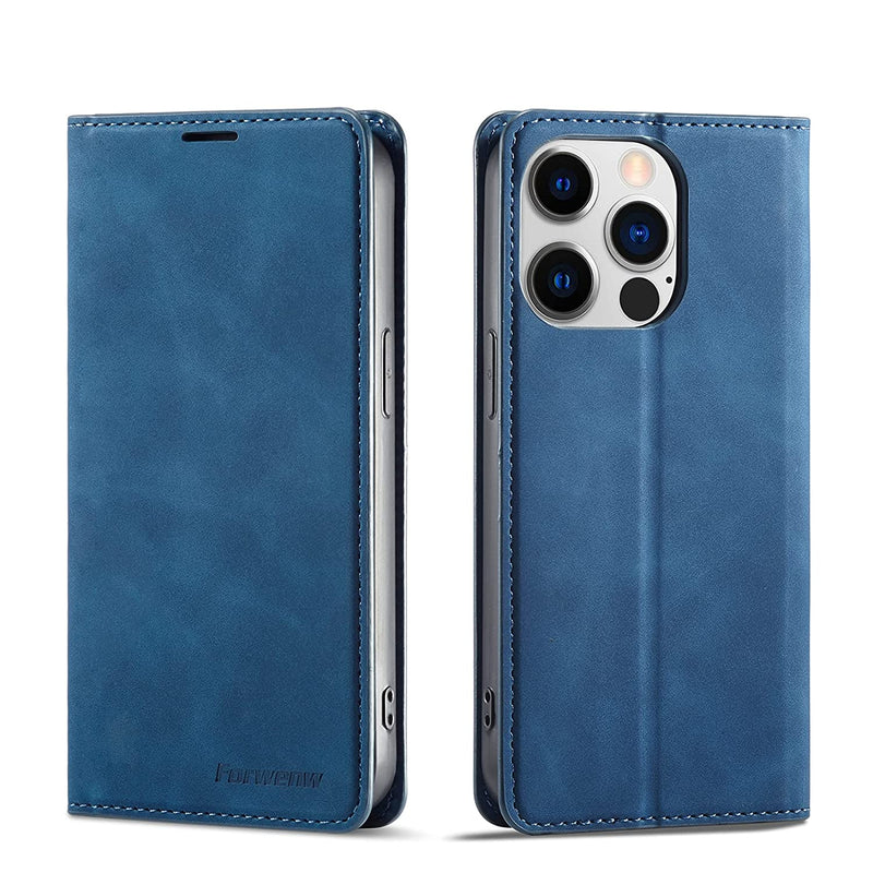 Case For Iphone 13 Pro Max Premium Pu Leather Cover Tpu Bumper With Card Holder Kickstand Hidden Magnetic Adsorption Shockproof Flip Wallet Case For Iphone 13 Pro Max6 7 Inch Blue