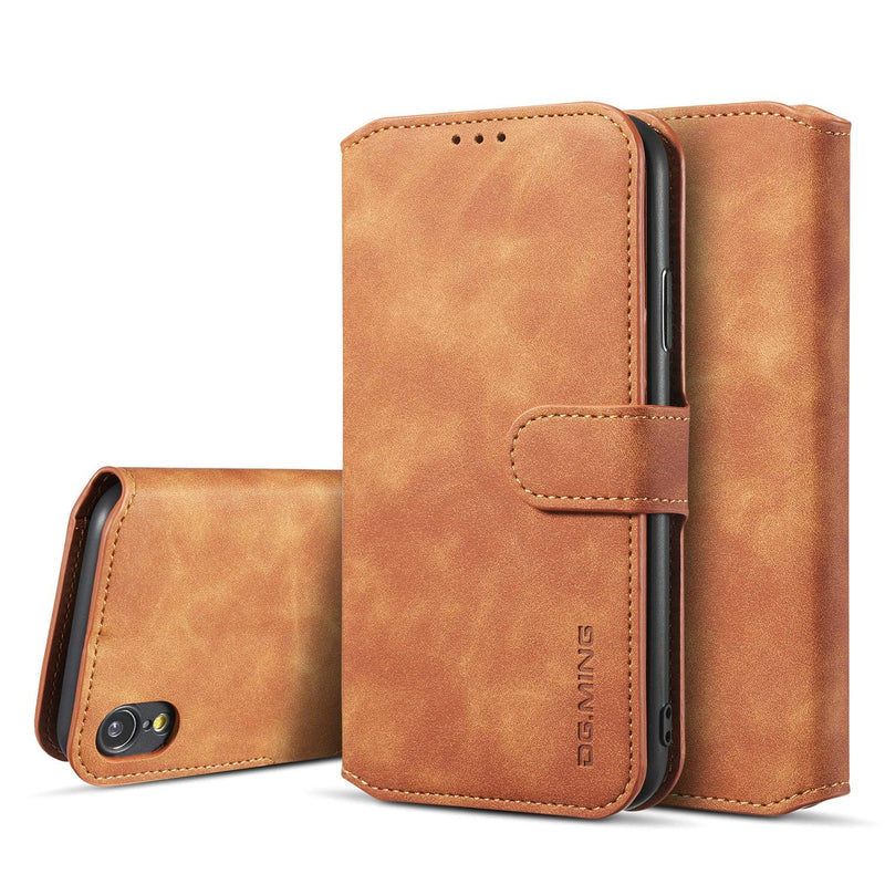 Pu Leather Case For Iphone Xr Vintage Retro Premium Wallet Flip Cover Tpu Inner Shell Card Slots Magnetic Closure Stand Function Folio Shockproof Full Protection For Iphone Xr Brown