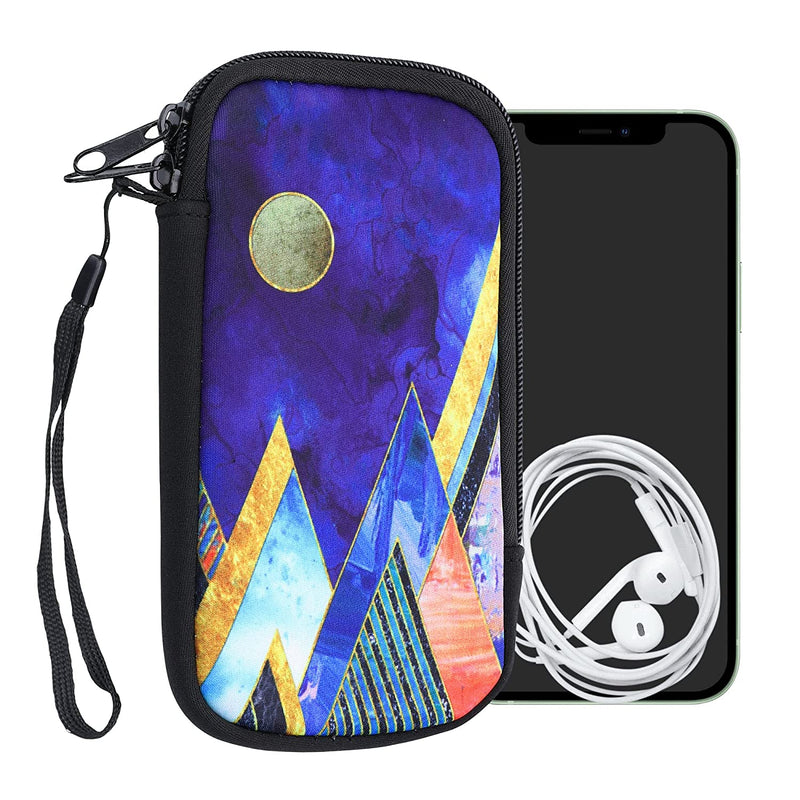 Kwmobile Neoprene Sleeve For Smartphone Size L 6 5 Shock Absorbing Pouch Case Protective Phone Bag Moon And Mountains Gold Coral Dark Blue