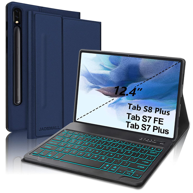 New Galaxy Tab S8 S7 Fe S7 Plus Case With Keyboard Pu Smart Cover With S Pen Holder 7 Colors Backlit Bluetooth Keyboard For Samsung Galaxy Tab S8 2022